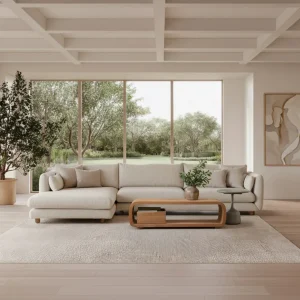 Bloom 3-sitssoffa med schäslong höger och teakben