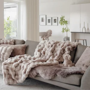 Pläd Fuskpäls Misty, Sand