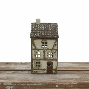 Ljuslykta, Keramikhus Beige/Grön 15cm