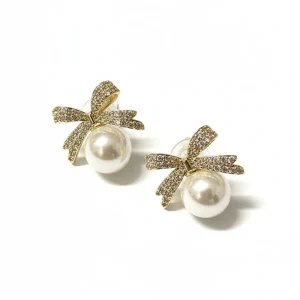 Örhängen Golden Pearl Bow