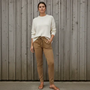 Stretchbyxa Signe, Camel Randig